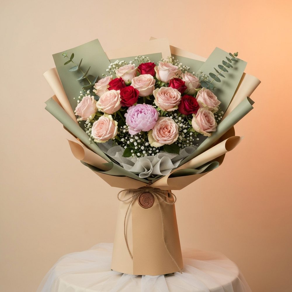 A pink and red rose bouquet